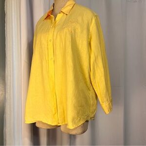 Lauren Ralph Lauren Embroidered Crest Linen Shirt  Button Down Yellow Size XL